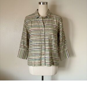 Chico’s Silk Striped Multicolor Button Down Top
